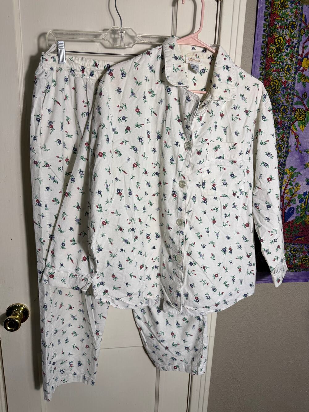Barbizon Floral Pajama Set Womens M 100% Cotton Button Up Cottagecore PJs